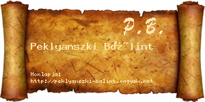 Peklyanszki Bálint névjegykártya
